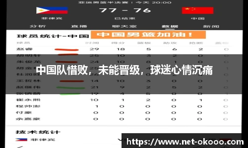 中国队惜败，未能晋级，球迷心情沉痛